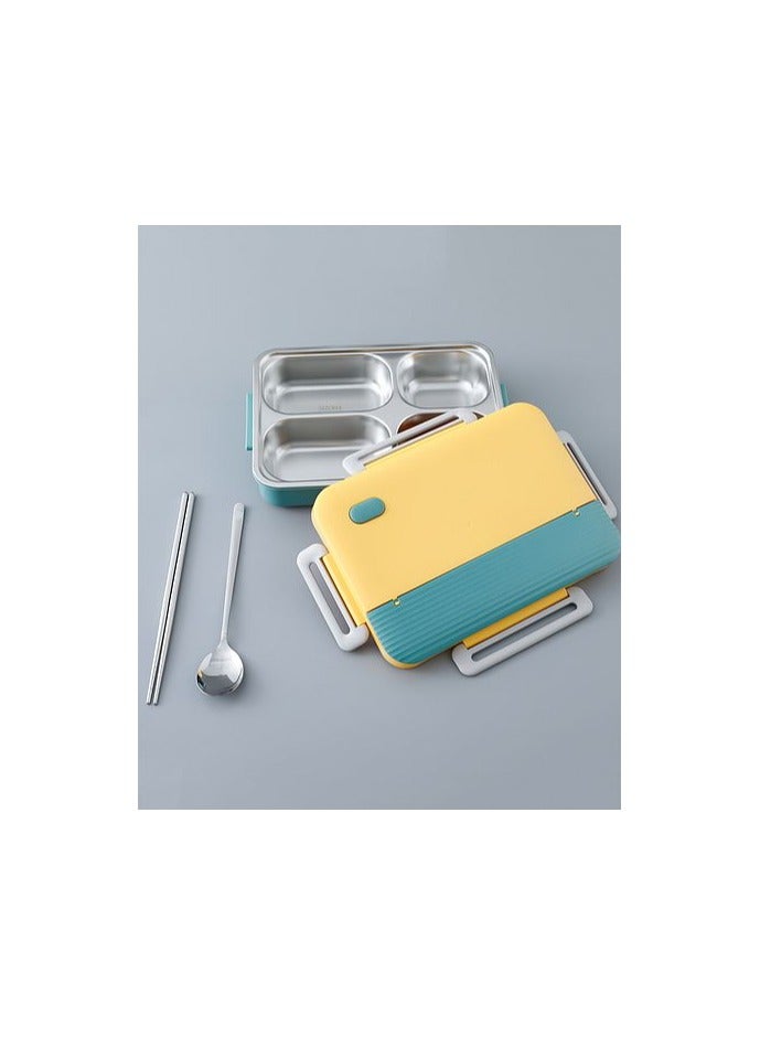Beetles Beetle Japanese stainless steel lunch box 930ml 4 Compartment Lunch Box with spoon & chopsticks- Yellow and green  - Image 4