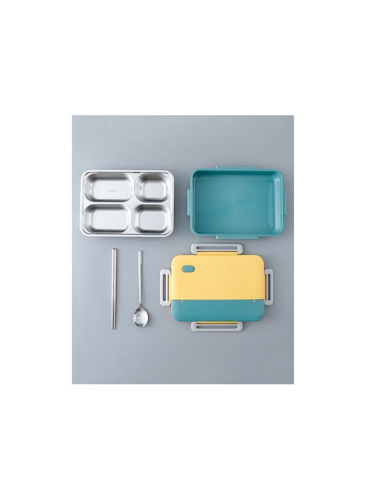 Beetles Beetle Japanese stainless steel lunch box 930ml 4 Compartment Lunch Box with spoon & chopsticks- Yellow and green  - Image 5