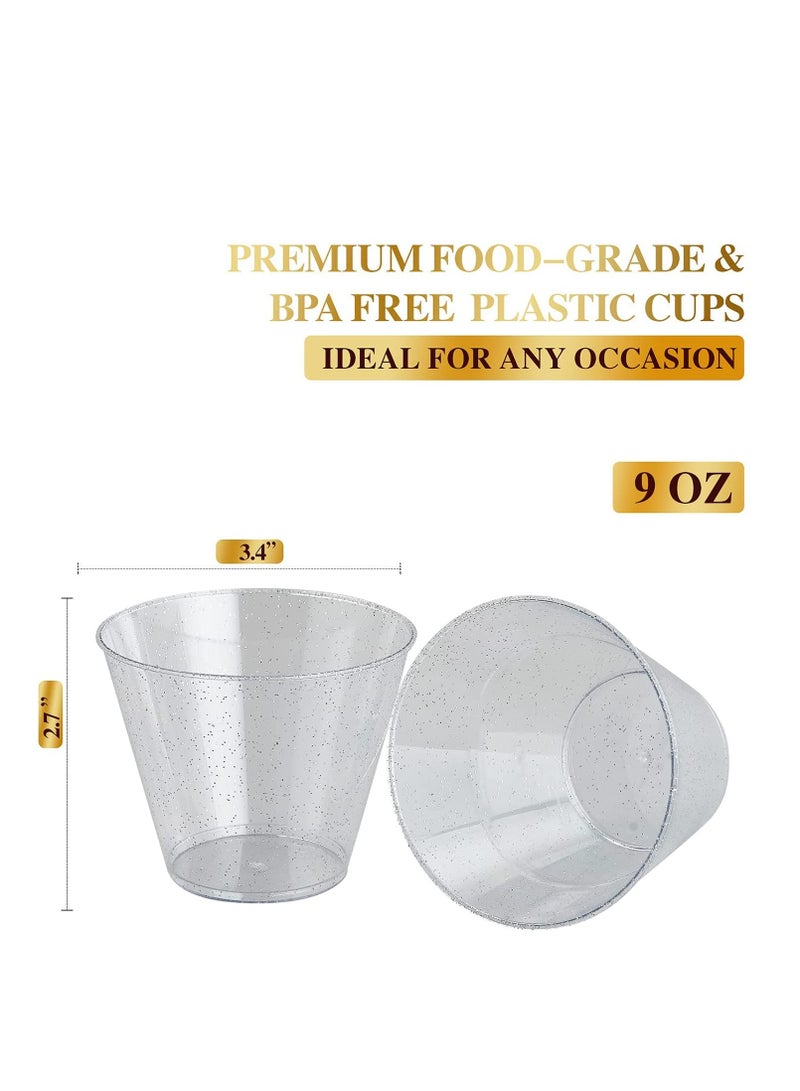 SYOSI Disposable Plastic Cups Plastic Champagne Flutes Silver Glitter Plastic Cups 250ml Stemless Disposable Silver Rim Glasses Shatterproof Reusable Perfect For Wedding Party Birthday Cup 20 Pack - Image 2