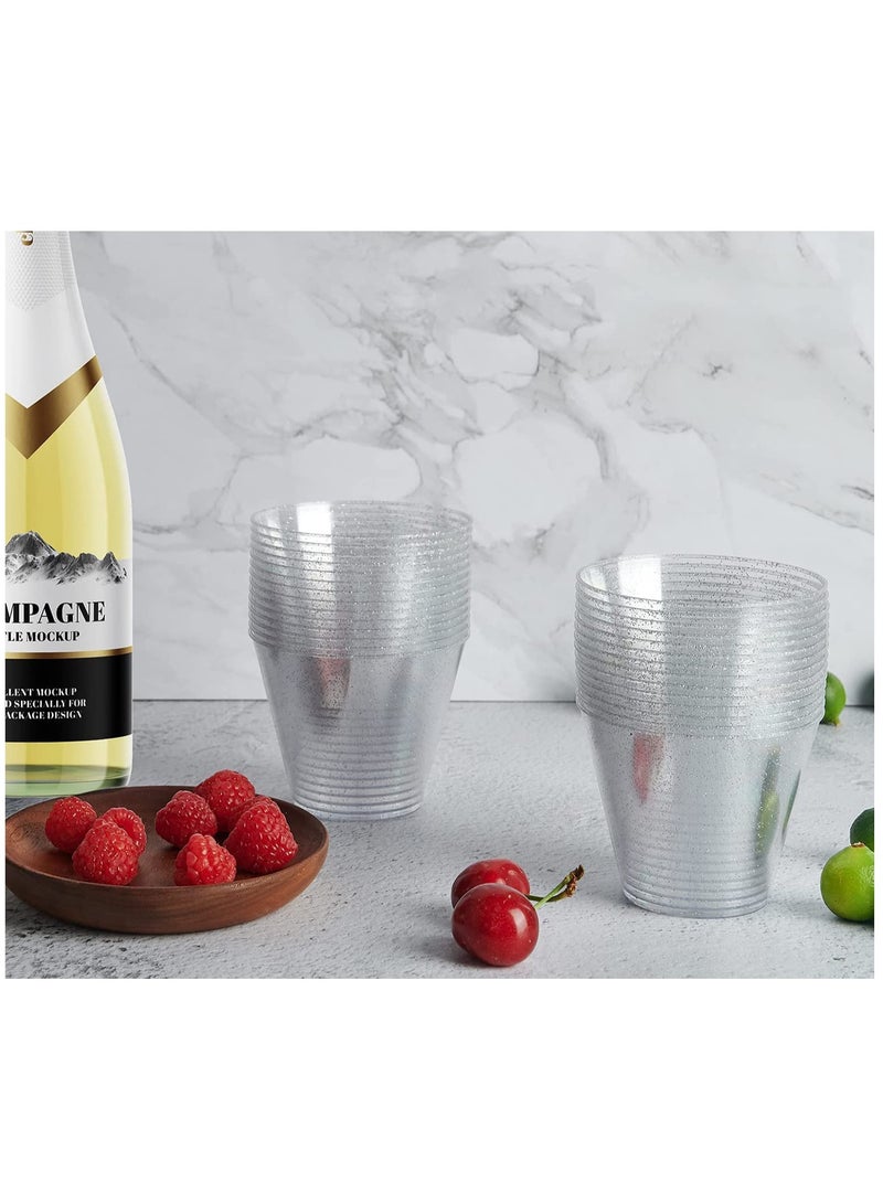 SYOSI Disposable Plastic Cups Plastic Champagne Flutes Silver Glitter Plastic Cups 250ml Stemless Disposable Silver Rim Glasses Shatterproof Reusable Perfect For Wedding Party Birthday Cup 20 Pack - Image 4