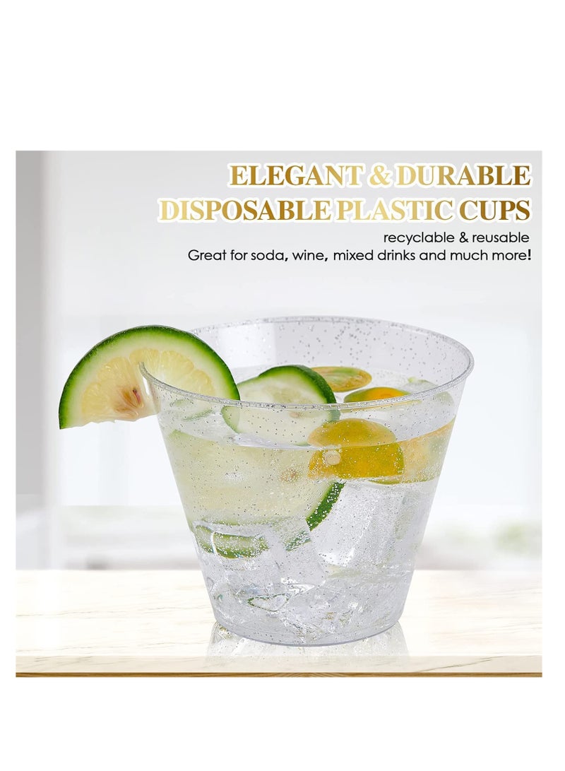 SYOSI Disposable Plastic Cups Plastic Champagne Flutes Silver Glitter Plastic Cups 250ml Stemless Disposable Silver Rim Glasses Shatterproof Reusable Perfect For Wedding Party Birthday Cup 20 Pack - Image 3