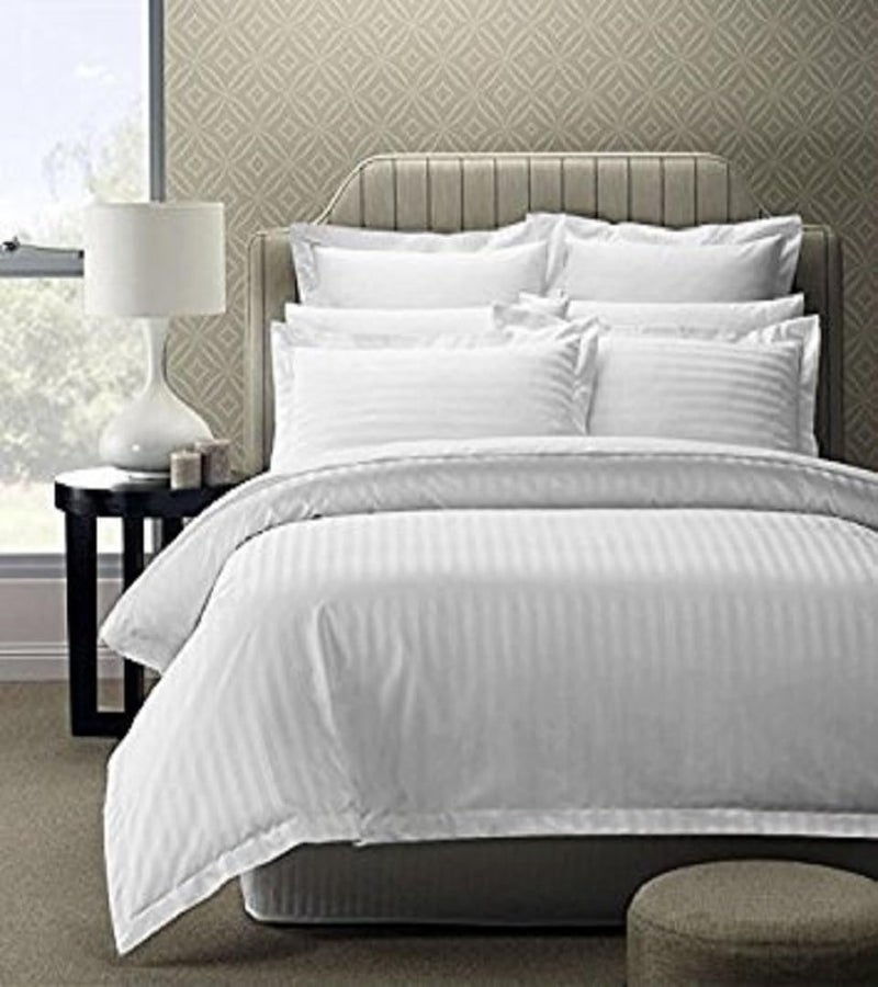 LINENWALAS 300 TC 100% Cotton Satin Stripes King Bed Sheet - Premium Hotel Bedsheet + 2 Pillow Covers Set for Hotels, Guest House & B&B (White,108x108 inch) - Image 2