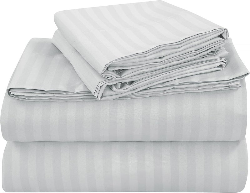 LINENWALAS 300 TC 100% Cotton Satin Stripes King Bed Sheet - Premium Hotel Bedsheet + 2 Pillow Covers Set for Hotels, Guest House & B&B (White,108x108 inch) - Image 4