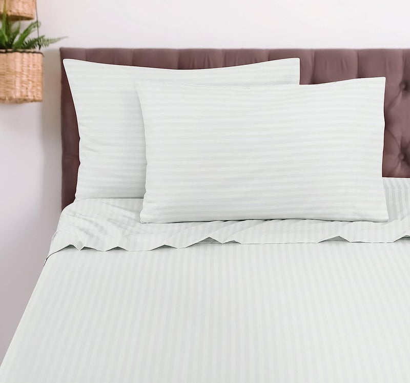 LINENWALAS 300 TC 100% Cotton Satin Stripes King Bed Sheet - Premium Hotel Bedsheet + 2 Pillow Covers Set for Hotels, Guest House & B&B (White,108x108 inch) - Image 3