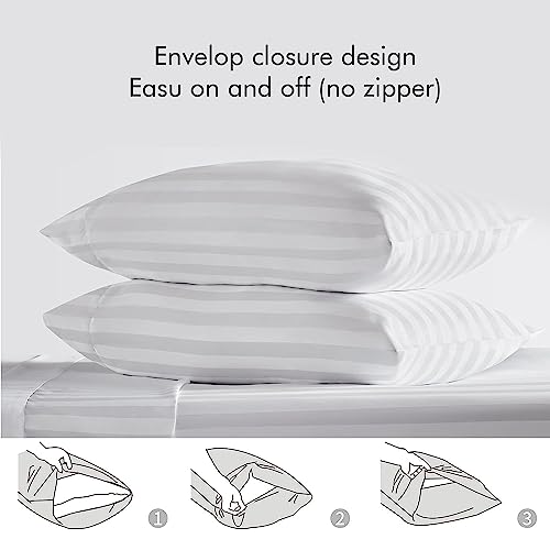 LINENWALAS 300 TC 100% Cotton Satin Stripes King Bed Sheet - Premium Hotel Bedsheet + 2 Pillow Covers Set for Hotels, Guest House & B&B (White,108x108 inch) - Image 5