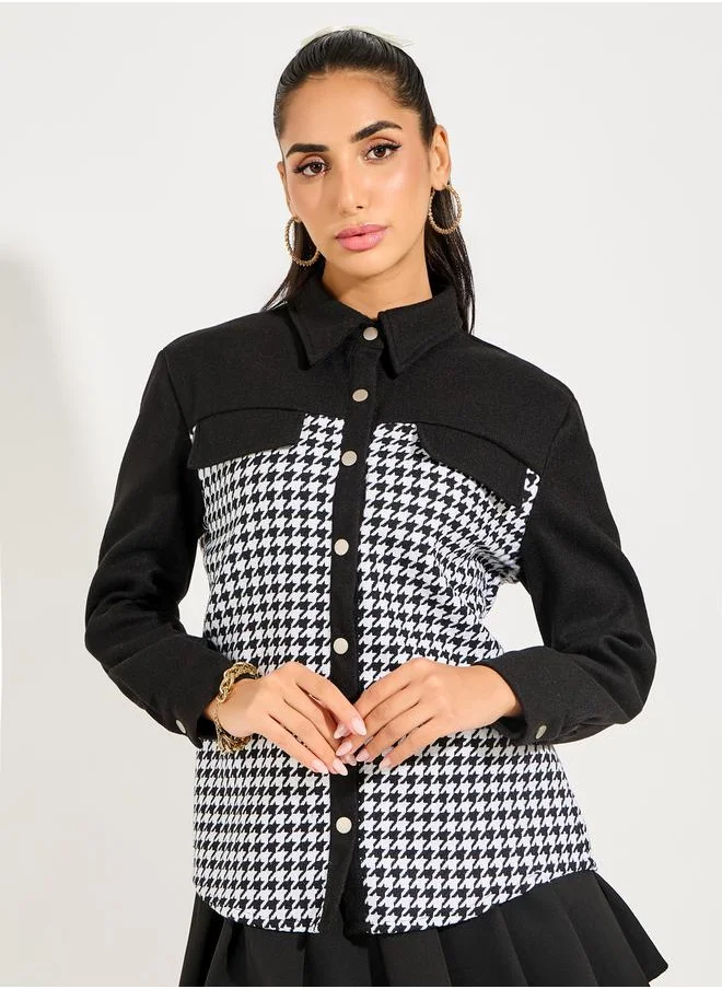 Styli Houndstooth Print Oversized Shirt