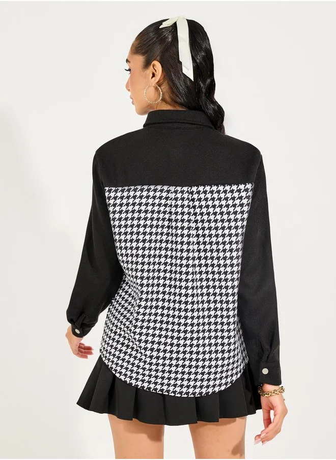 Styli Houndstooth Print Oversized Shirt