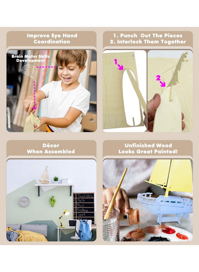 Puzzled لعبة تركيب نموذج قارب شراعي خشبي ثلاثي الأبعاد - مجموعة فريدة وتعليمية من 39 قطعة لتجميعها ورسمها للزينة - Image 4