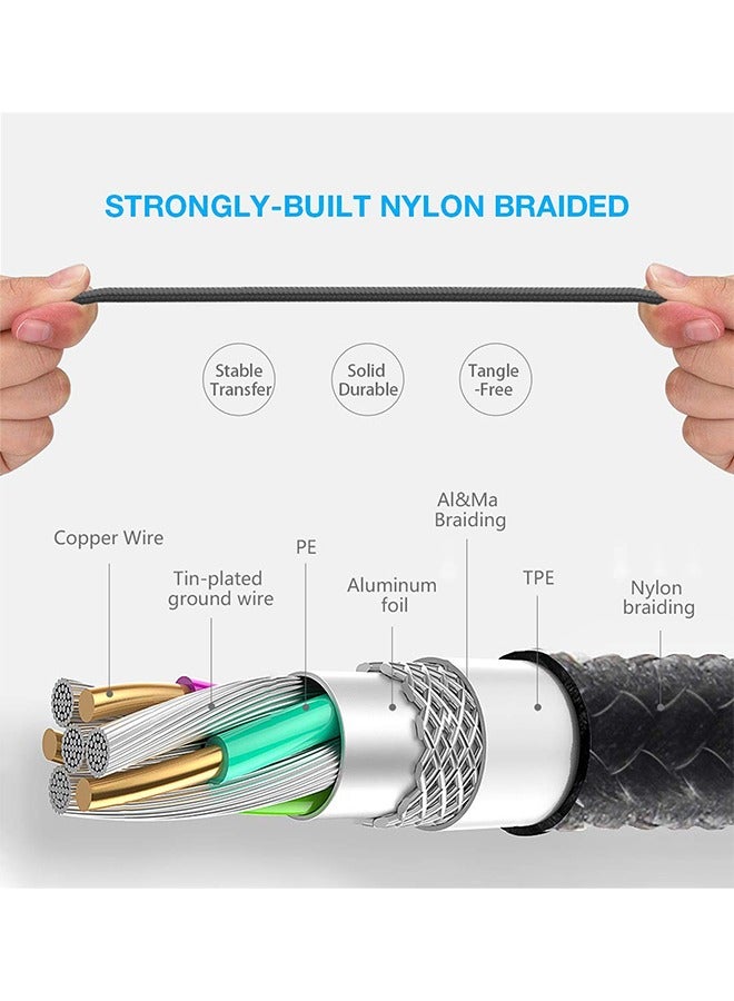 كابل شحن سريع 66 وات (عبوة من قطعتين بطول 1.2 متر) كابل شحن 3 في 1، كابل شحن متعدد مضفر من النايلون لأجهزة متعددة، سلك شحن USB مع منفذ Type-C وMicro USB ومنفذ IP لأجهزة Samsung/Huawei/iPhones14/13/12/11 Series/الأجهزة اللوحية والمزيد (رمادي وأسود) - Image 2