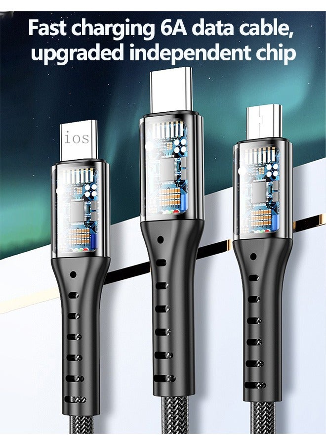 كابل شحن سريع 66 وات (عبوة من قطعتين بطول 1.2 متر) كابل شحن 3 في 1، كابل شحن متعدد مضفر من النايلون لأجهزة متعددة، سلك شحن USB مع منفذ Type-C وMicro USB ومنفذ IP لأجهزة Samsung/Huawei/iPhones14/13/12/11 Series/الأجهزة اللوحية والمزيد (رمادي وأسود) - Image 4