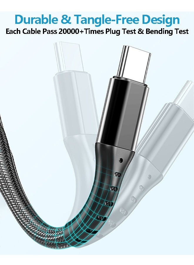 كابل شحن سريع 66 وات (عبوة من قطعتين بطول 1.2 متر) كابل شحن 3 في 1، كابل شحن متعدد مضفر من النايلون لأجهزة متعددة، سلك شحن USB مع منفذ Type-C وMicro USB ومنفذ IP لأجهزة Samsung/Huawei/iPhones14/13/12/11 Series/الأجهزة اللوحية والمزيد (رمادي وأسود) - Image 5