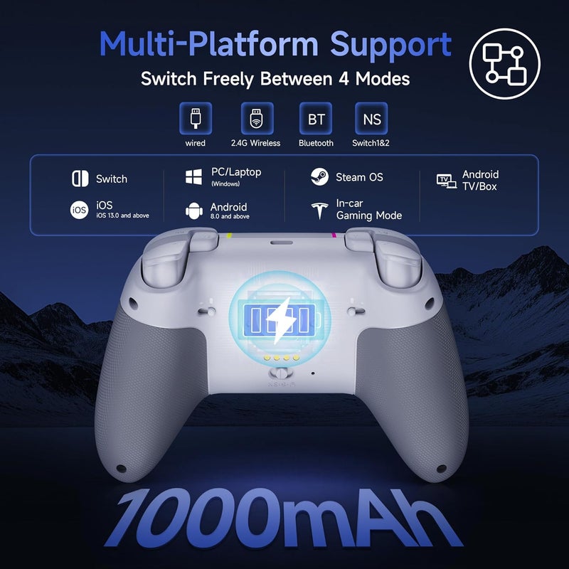 إيزي إس إم إكس جهاز تحكم X05 Pro اللاسلكي للكمبيوتر الشخصي، بقبضة مريحة تشبه الجلد، أزرار هادئة منخفضة الضوضاء، مشغلات مزدوجة، عصي هول، زرين قابلين للبرمجة، إضاءة RGB، بطارية 1000 مللي أمبير - Image 3
