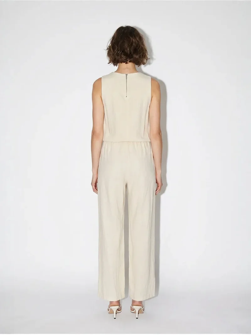 Bianco Lucci Beige Natural LUCCI Cotton Wide-Leg Sleeveless Jumpsuit for Women | Best Price UAE