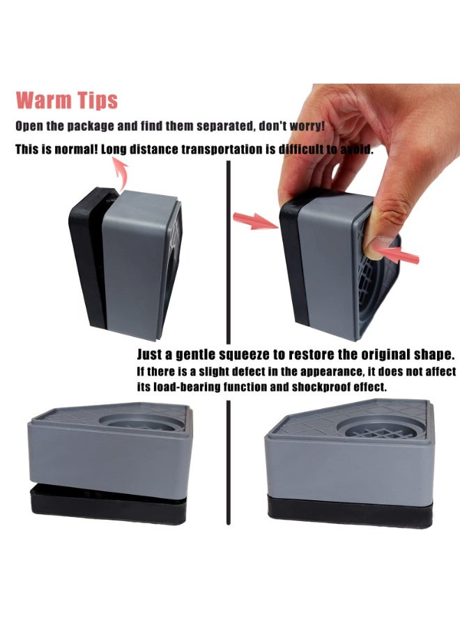 سكينة 4 قطع من وسادات الغسالة المضادة للاهتزاز، وسادات مانعة للانزلاق وممتصة للصدمات ومانعة للضوضاء، ومثبت أقدام الغسالة والمجفف، وسادات حماية أرضية الأثاث (رمادي) - Image 3