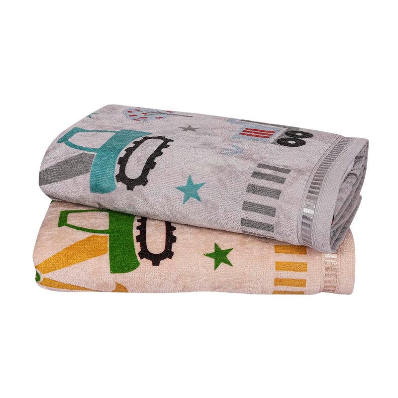Rangoli 100% Cotton Kids Bath Towel Set of 2 - Super Soft & Highly Absorbent, Light Grey & Light Beige - Image 2