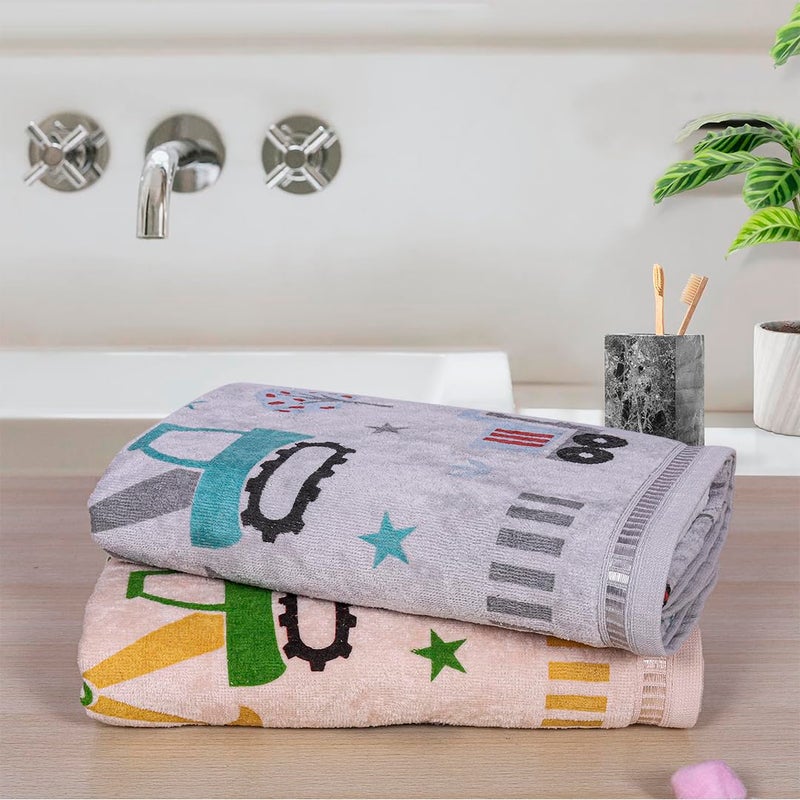 Rangoli 100% Cotton Kids Bath Towel Set of 2 - Super Soft & Highly Absorbent, Light Grey & Light Beige - Image 1