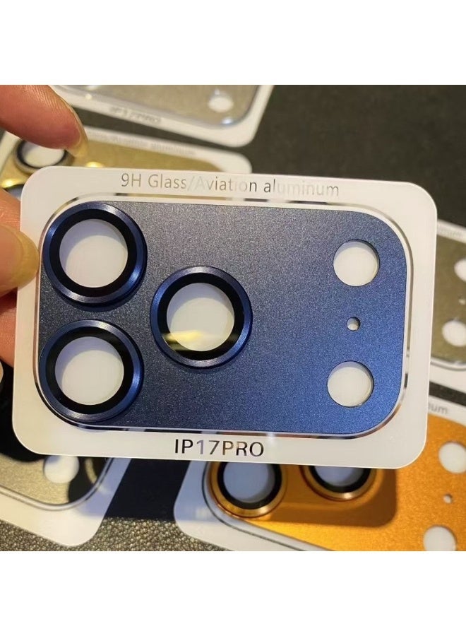 لـ iPhone 17 Pro واقي عدسة الكاميرا زجاج مقوى غطاء الكاميرا شاشة معدنية حلقة الحالة سهلة التركيب ومقاومة للخدش - أزرق غامق - Image 2