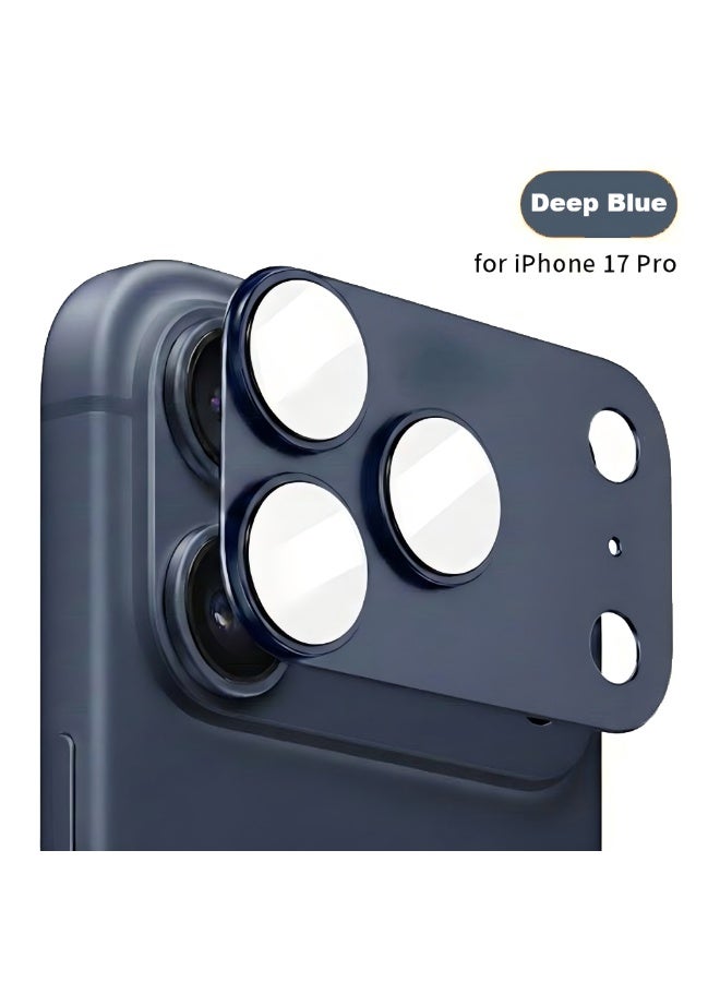 لـ iPhone 17 Pro واقي عدسة الكاميرا زجاج مقوى غطاء الكاميرا شاشة معدنية حلقة الحالة سهلة التركيب ومقاومة للخدش - أزرق غامق - Image 1