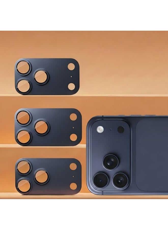 لـ iPhone 17 Pro واقي عدسة الكاميرا زجاج مقوى غطاء الكاميرا شاشة معدنية حلقة الحالة سهلة التركيب ومقاومة للخدش - أزرق غامق - Image 3