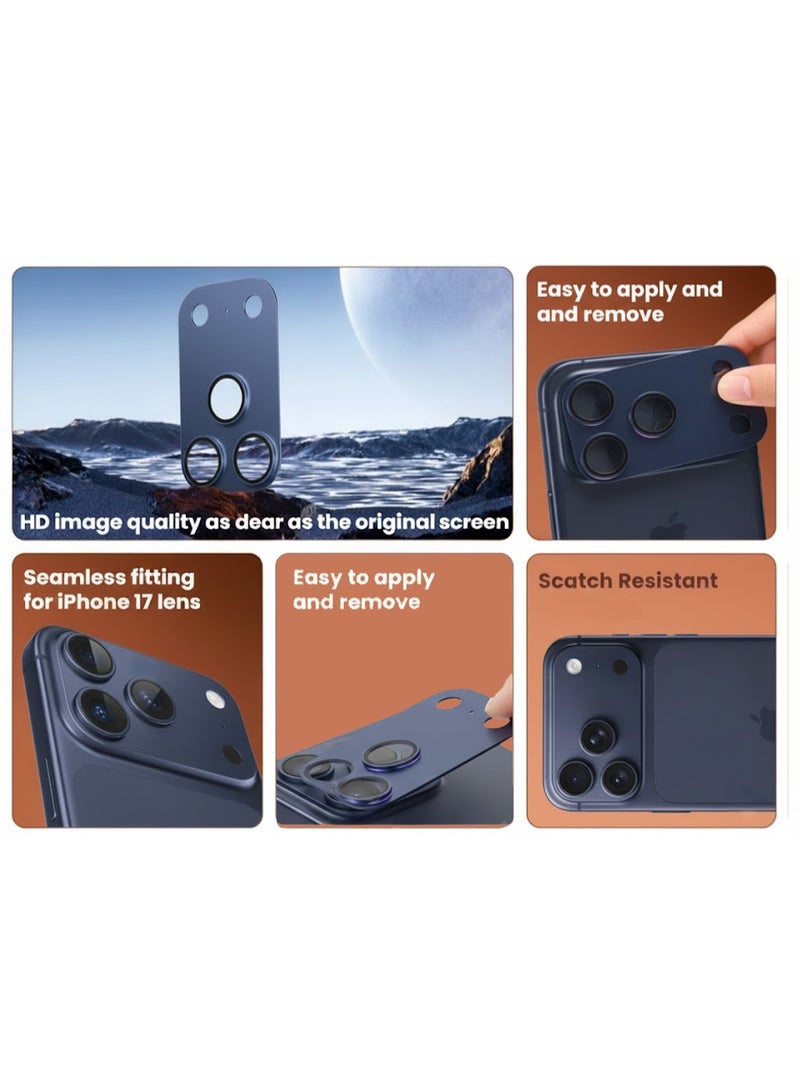لـ iPhone 17 Pro واقي عدسة الكاميرا زجاج مقوى غطاء الكاميرا شاشة معدنية حلقة الحالة سهلة التركيب ومقاومة للخدش - أزرق غامق - Image 4