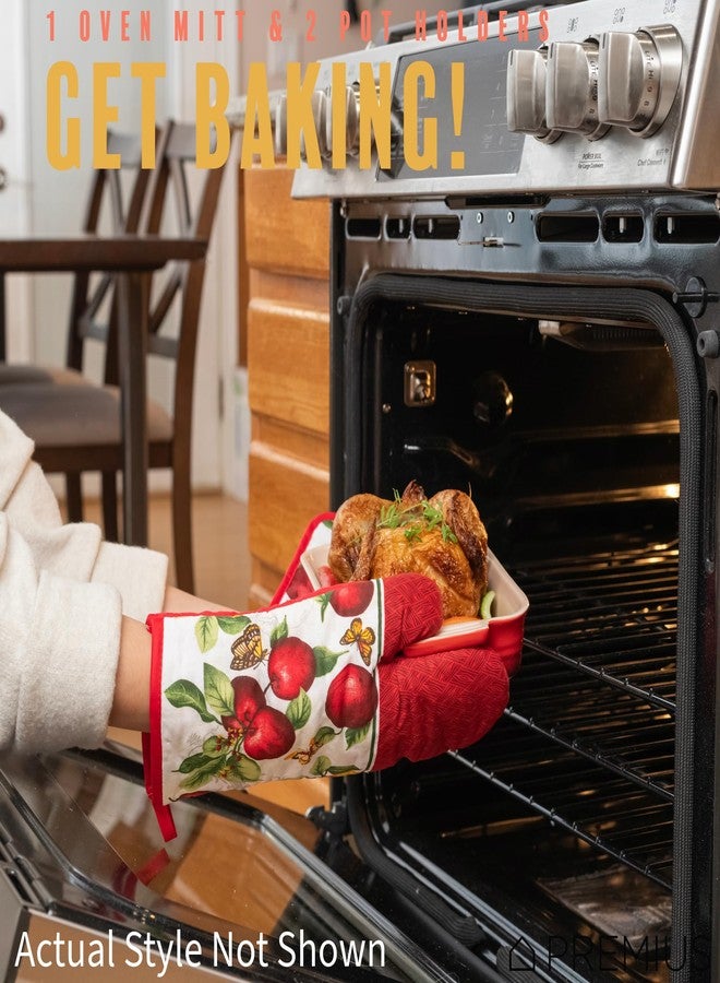PREMIUS 5 Piece Pears Printed Kitchen Linen Set, 2 Cotton Towels, 2 Potholders, 1 Oven Mitt with Hanging Loop, 100% Cotton Material on Front & Polyester Backing, Perfect Kitchen Accessory, Gift - Image 5