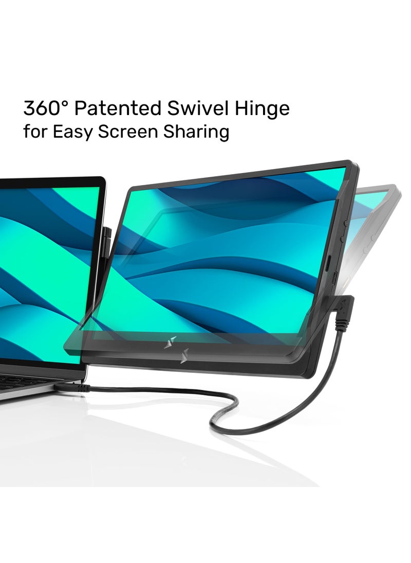 SideTrak SideTrak Swivel 14" Attachable Portable Monitor Extender, FHD TFT Laptop Dual Screen with Kickstand + Unique Swivel Hinge, Compatible with Mac, PC, Chrome, Powered by USB/Mini HDMI Port (Black)  - Image 2