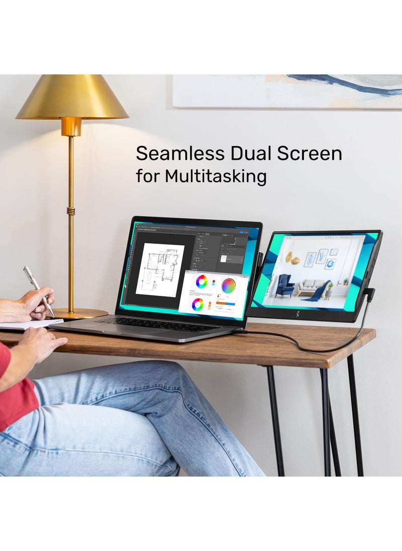 SideTrak SideTrak Swivel 14" Attachable Portable Monitor Extender, FHD TFT Laptop Dual Screen with Kickstand + Unique Swivel Hinge, Compatible with Mac, PC, Chrome, Powered by USB/Mini HDMI Port (Black)  - Image 3