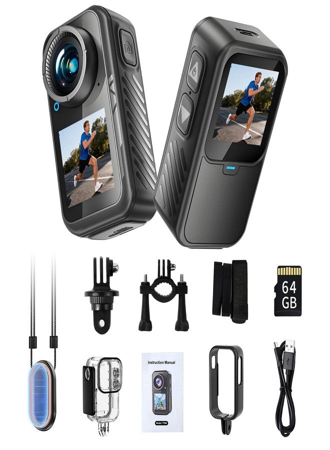 NUISK 4K Mini Action Camera, EIS Stabilization, 130° Wide Angle, Dual Touchscreen, Pre-Record, Waterproof for Vlogging, Outdoor Adventures(Black,64GB) - Image 1