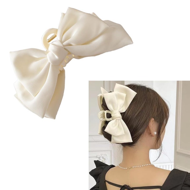 White Bowknot Hair Claw Clips with Bows Large Hair Barrettes and Hair Clamps for Women and Girls