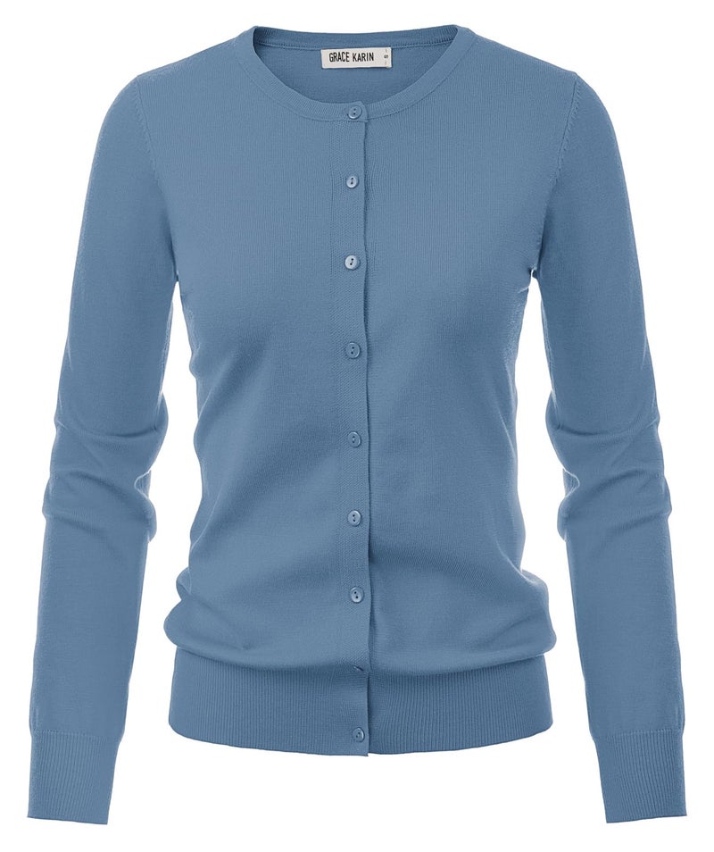 GRACE KARIN Blue Cardigan Sweaters for Women Lightweight Long Sleeve Button Down Dressy Sweater Jacket Spring Clothes M - Image 4