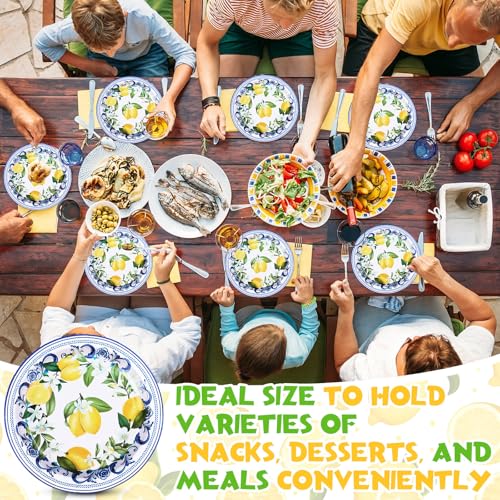Potchen 100 Pack Capri Lemon Paper Plates Set 7 in Blue Tiles Yellow Disposable Plates Lemon Birthday Party Supplies Favor, Serve 100 Guest - Image 5