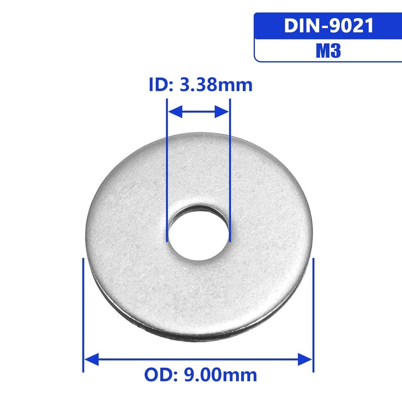 Instockbolts M3 x 9mm OD Fender Washer,18-8 (304) Stainless Steel Flat Washer, 3mm ID x 9mm OD, 200Pcs - Image 4