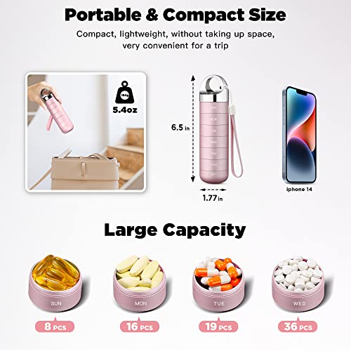 Zannaki Metal Travel Pill Organizer, Portable Waterproof Weekly Pill Box, Large Aluminum Alloy Container, BPA Free 7 Day Daily Medicine Organizer Holder for Vitamin, Fish Oil, Supplement - Image 2