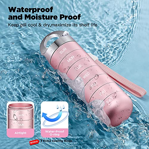 Zannaki Metal Travel Pill Organizer, Portable Waterproof Weekly Pill Box, Large Aluminum Alloy Container, BPA Free 7 Day Daily Medicine Organizer Holder for Vitamin, Fish Oil, Supplement - Image 4