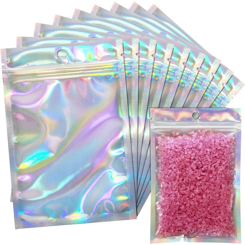 EgticLive 100 Pack Resealable Holographic Bags for Small Business, Iridescent Mylar Bags with Clear Front Smell Proof Foil Packing Pouches for Multipurpose Storage (4 X 6 inches)