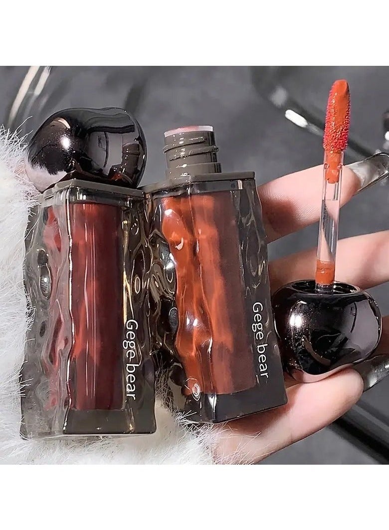 Gege bear Ice Mountain Lava Lip Glaze - Long-Lasting, Moisturizing, Waterproof, Non-Stick, Non-Fading Mirror Glossy Lipstick for All Skin Types - Berry, Brown, Orange, Pink, Purple Shades for Adults #4 - Image 2