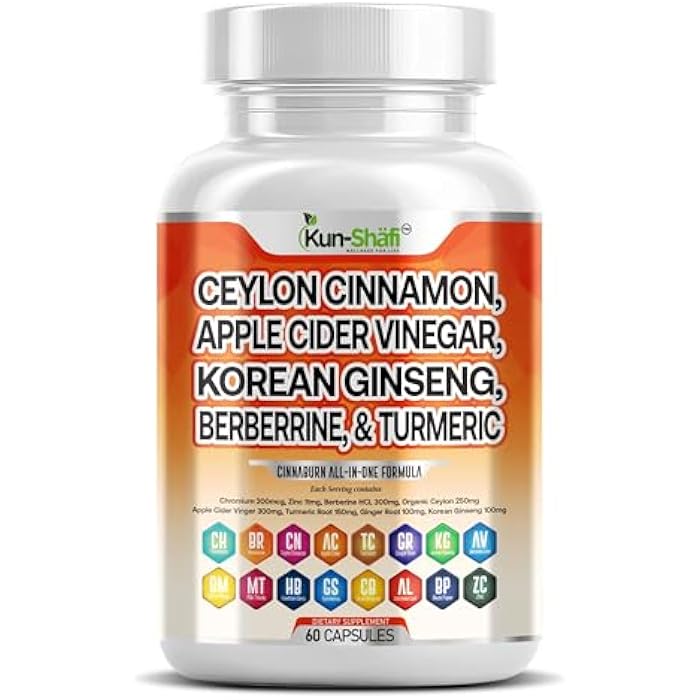 Ceylon Cinnamon Complex with Berberine Apple Cider Vinegar Plus Bitter Melon Gymnema Ginseng Chromium & Turmeric Milk Thistle – 60 Ct - Image 1