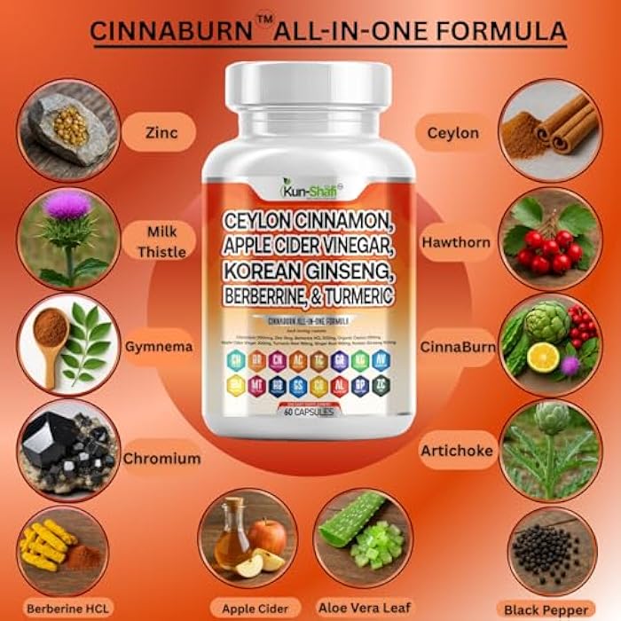Ceylon Cinnamon Complex with Berberine Apple Cider Vinegar Plus Bitter Melon Gymnema Ginseng Chromium & Turmeric Milk Thistle – 60 Ct - Image 3