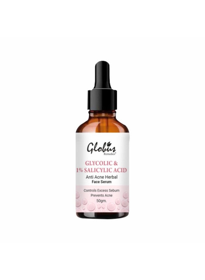 Globus Remedies Glycolic & 1% Salicylic Acid Anti Acne Face Serum For Oily & Acne Prone Skin 50Ml (Pack1) - Image 1
