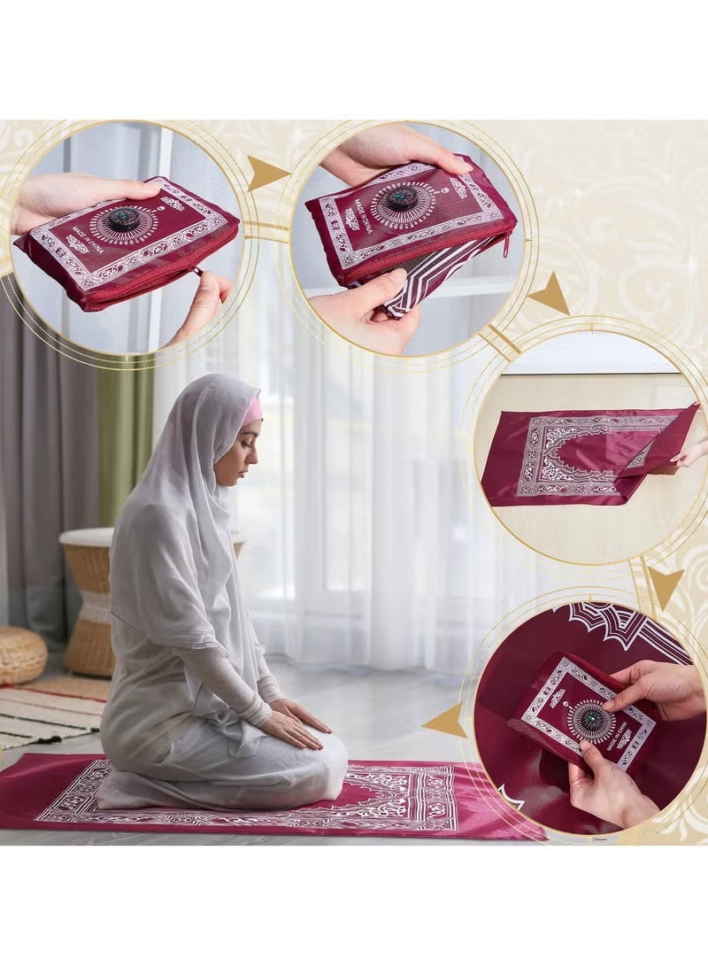خاجول سجادة صلاة محمولة مكونة من 8 قطع مع بوصلة، سجادة صلاة إسلامية خفيفة الوزن من البوليستر، مقاومة للماء، مناسبة للسفر، مثالية كهدايا رمضان، 60 سم × 100 سم - Image 3