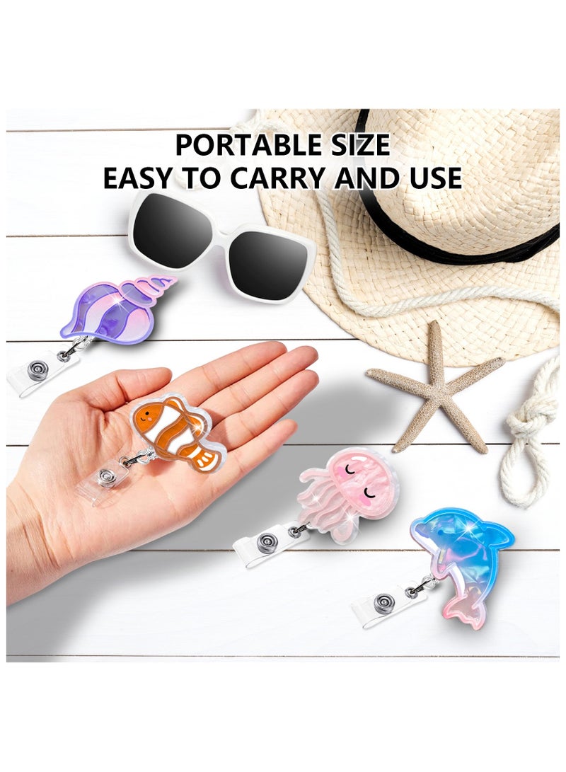 Generic 6 Pcs Cute Marine Life Retractable Badge Reels Set - Durable ID Holders with Swivel Alligator Clip, Clip-on Name ID Badge Holder for Aquarium Staff & Visitors, Waterproof & Bulk Pack for Ocean Park Use - Image 2