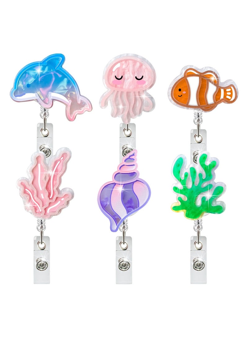 Generic 6 Pcs Cute Marine Life Retractable Badge Reels Set - Durable ID Holders with Swivel Alligator Clip, Clip-on Name ID Badge Holder for Aquarium Staff & Visitors, Waterproof & Bulk Pack for Ocean Park Use - Image 1