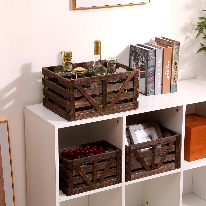 LYDWOO8D Nested Wooden Storage Crates Set of 3 (L,M,S),Farmhouse Decorative Boxes with Handles for Home Organization & Display - Image 2