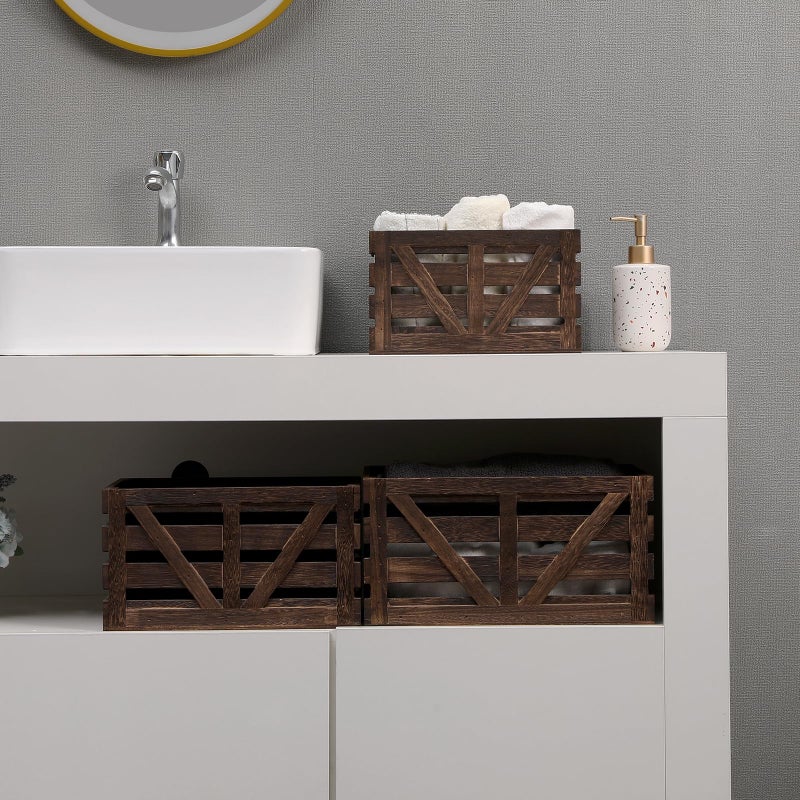 LYDWOO8D Nested Wooden Storage Crates Set of 3 (L,M,S),Farmhouse Decorative Boxes with Handles for Home Organization & Display - Image 5