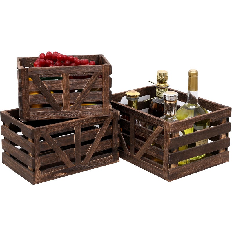 LYDWOO8D Nested Wooden Storage Crates Set of 3 (L,M,S),Farmhouse Decorative Boxes with Handles for Home Organization & Display - Image 1