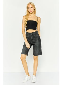 Wrangler Women Washed Denim Shorts, Charcoal  - Image 4