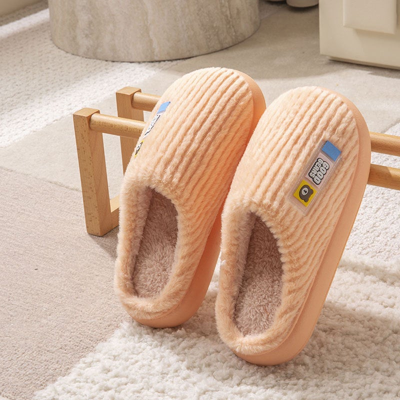 Winter Thickened Warm Cotton Slippers Womens Indoor Home Use Couple Outerwear Fleece-Lined Non-Slip Womens Footwear Orange [side bear]