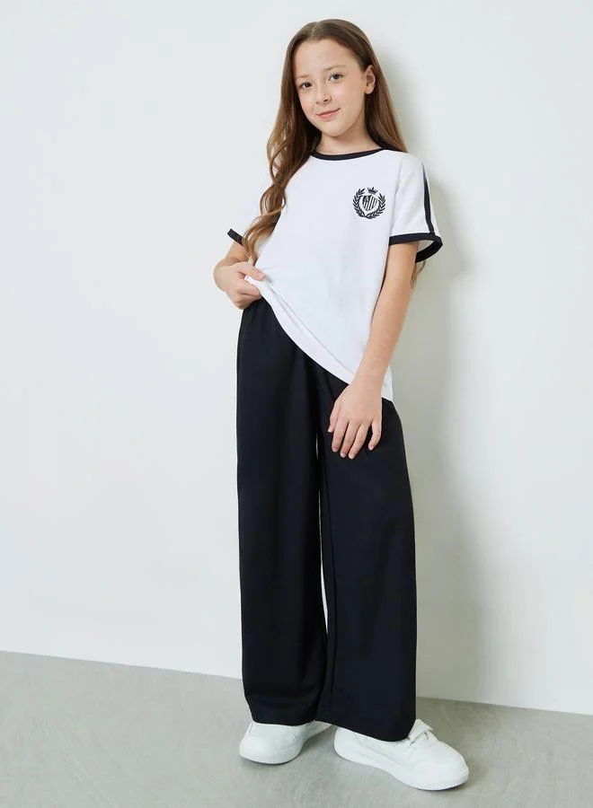 Styli Girls Round Neck T-Shirt and Wide Leg Joggers Set