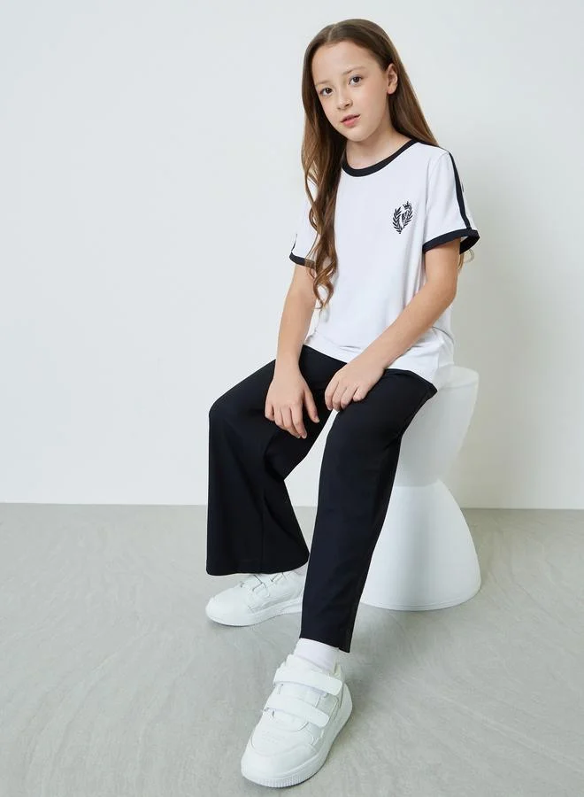 Styli Girls Round Neck T-Shirt and Wide Leg Joggers Set