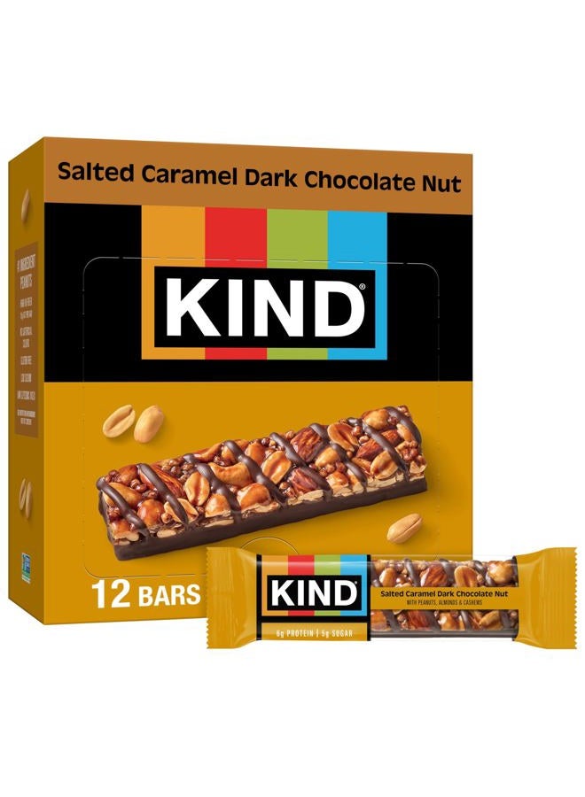 KIND Nut Bars, Salted Caramel & Dark Chocolate Nut, Healthy Snacks, Gluten Free, Low Sugar, 6g Protein, 12 Count - Image 1